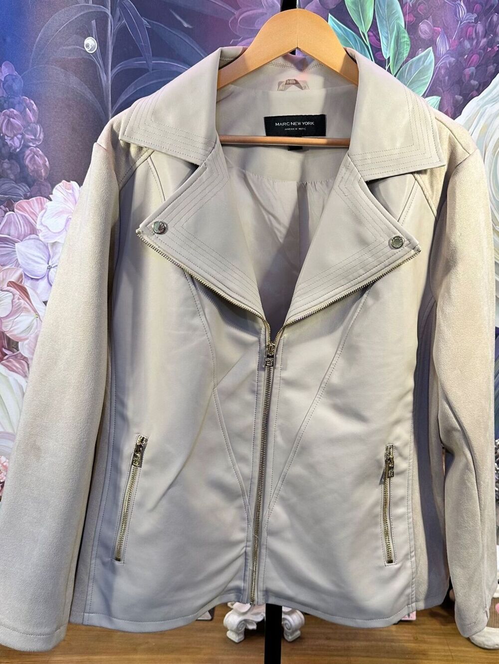 Marc New York 2X NWOT Faux Leather Mixed Media Moto Jacket Biker Minimalist